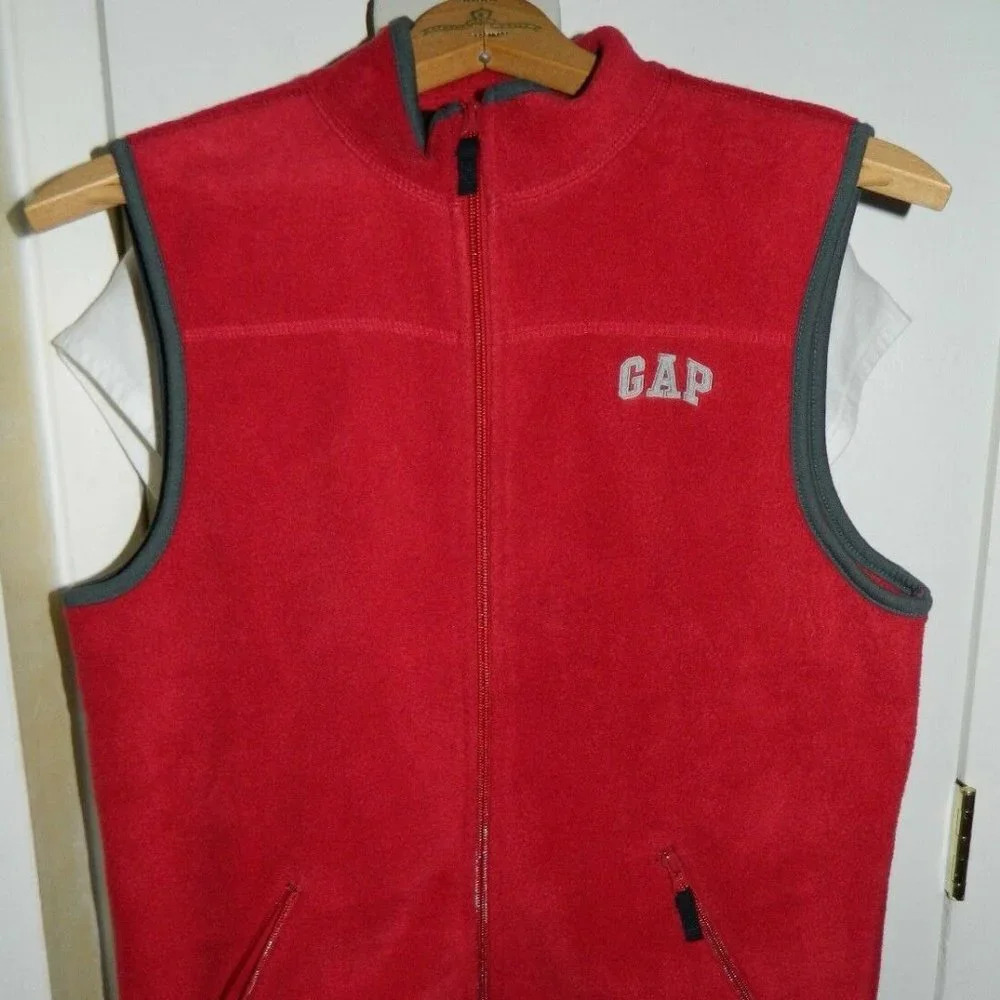 GAP KIDS XXL Red with Gray Trim Fleece Vest
